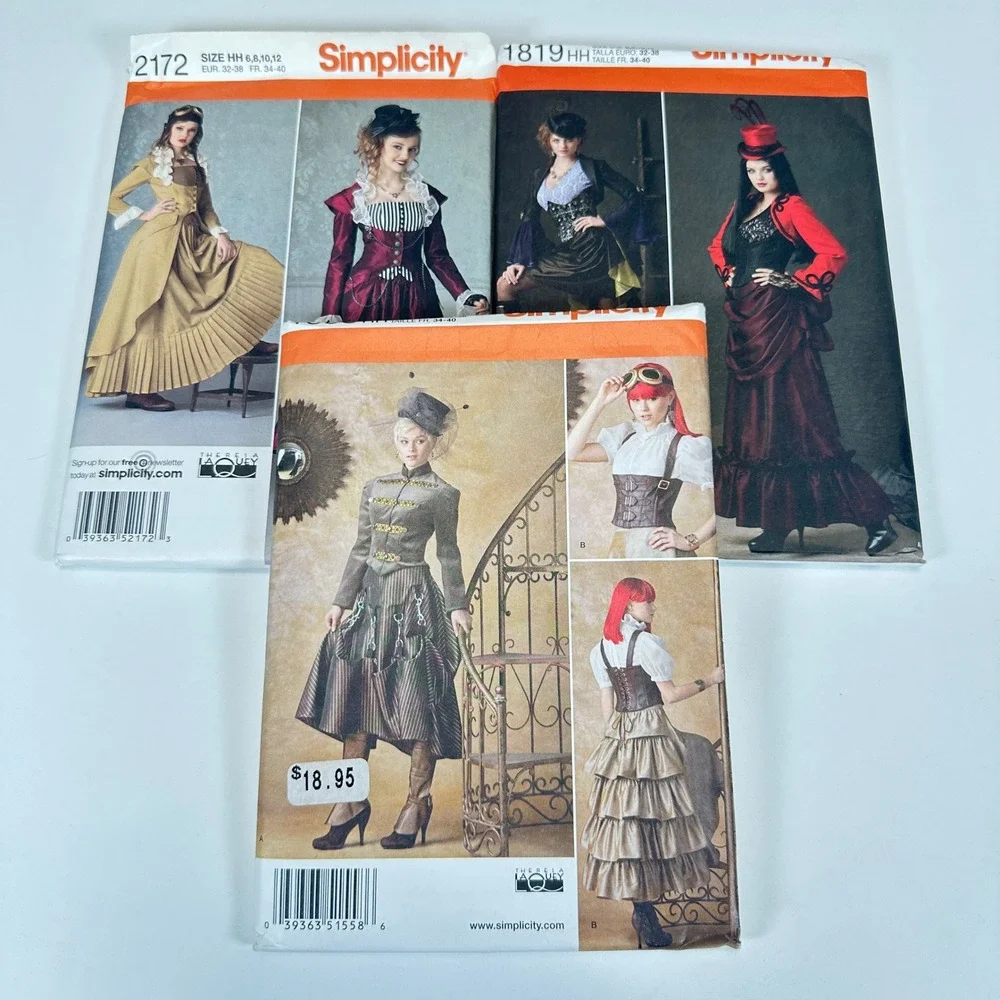 VTG Lot of 3 Simplicity Steampunk Victorian Sewing Patterns Y2K Gothic Halloween